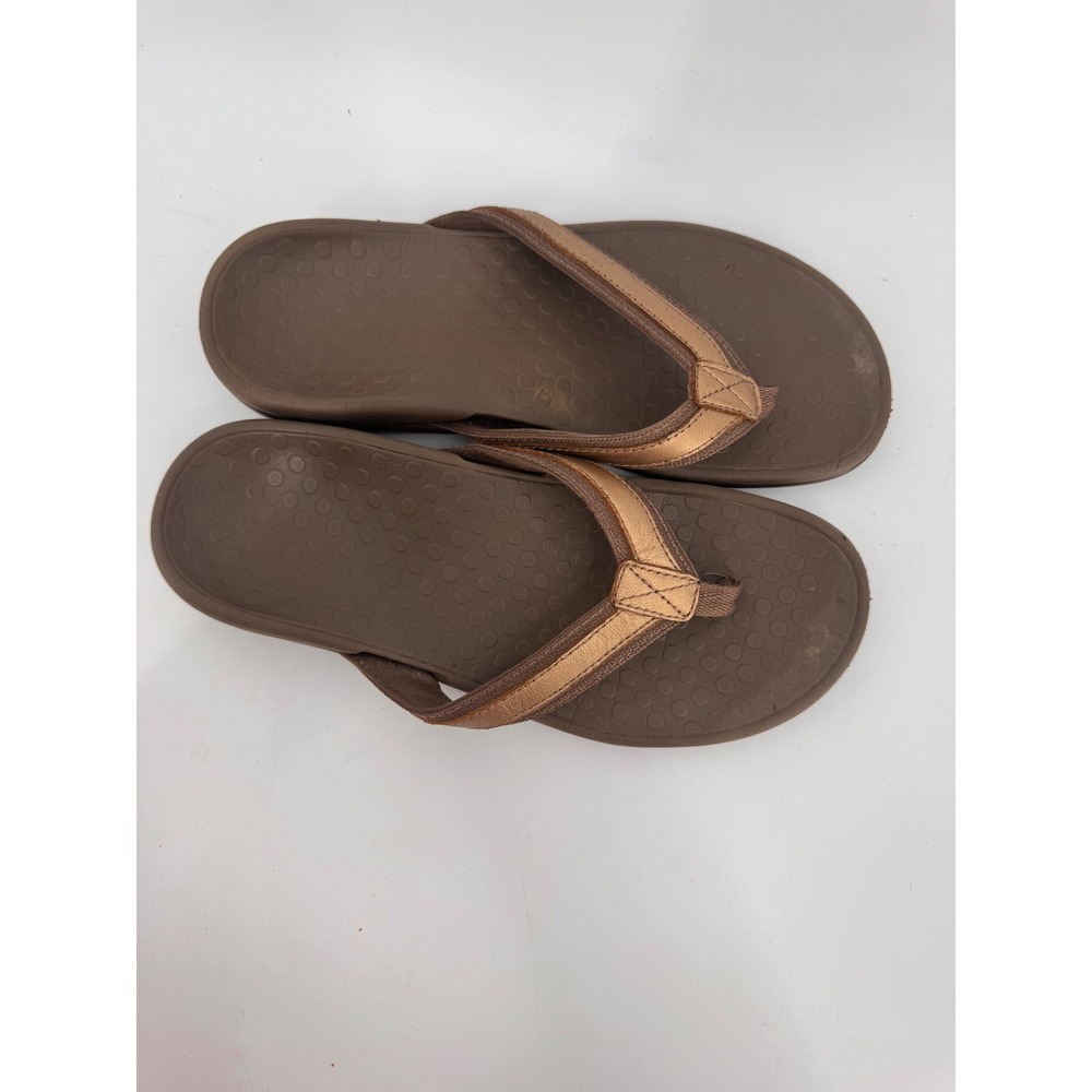 Vionic Tide II Flip Flops Women Size 8 Bronze Metallic Leather Orthotic Sandals - Picture 3 of 12